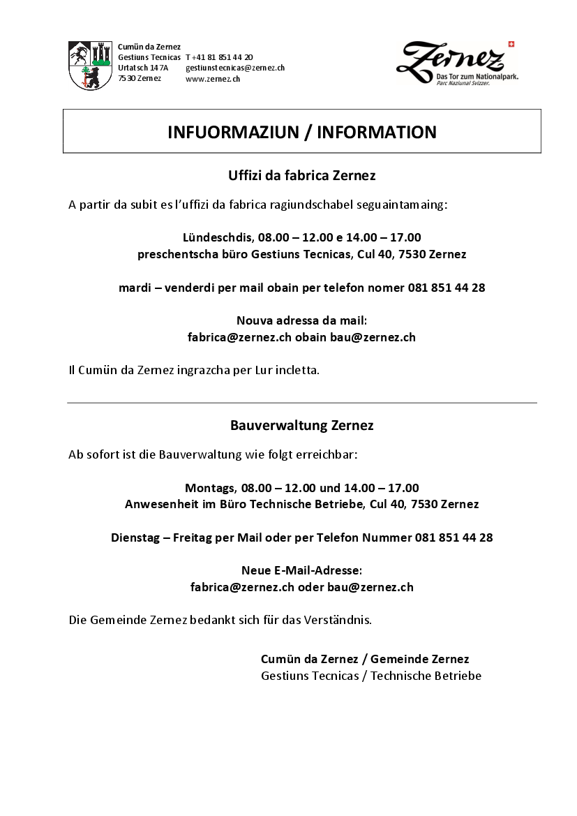 Info Uffizi da fabrica Zernez