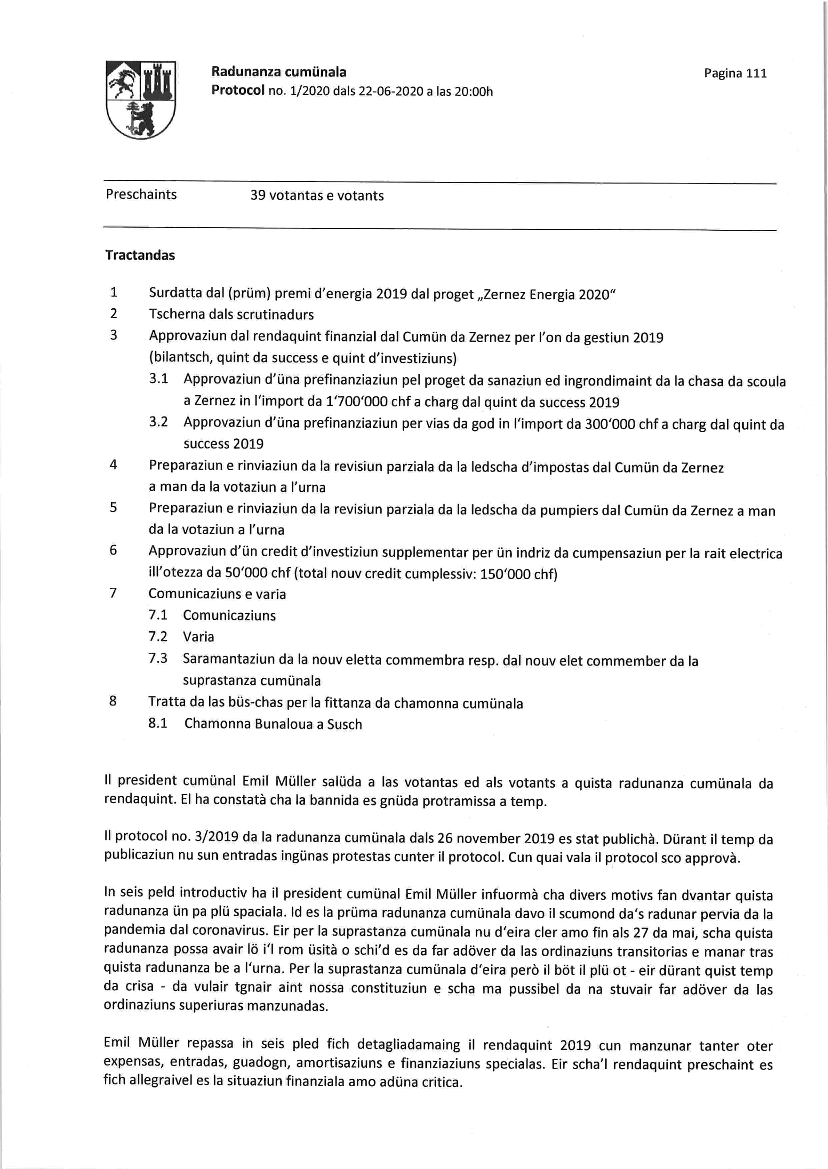 Protocol radunanza cumünala 01-2020 dals 22-06-2020
