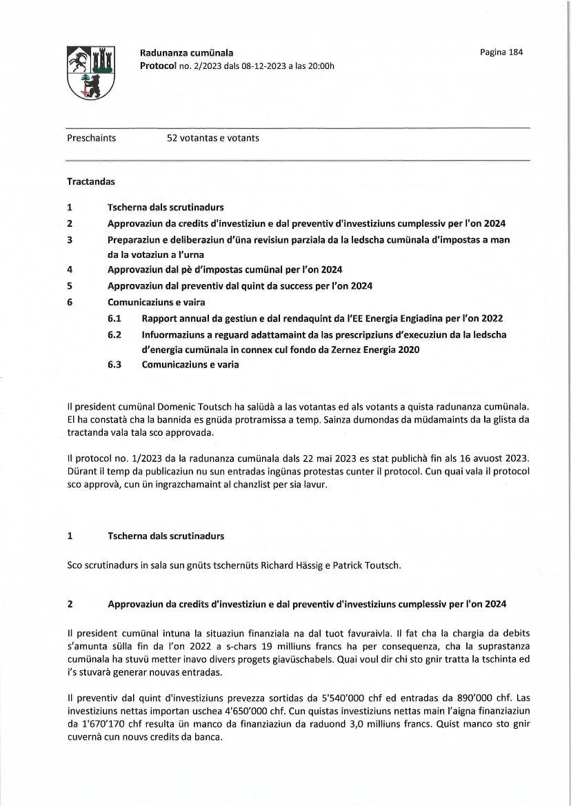 Protocol radunanza cumünala 02-2023 dals 08-12-2023